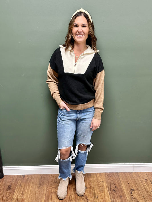 Neutral Color block Half Zip