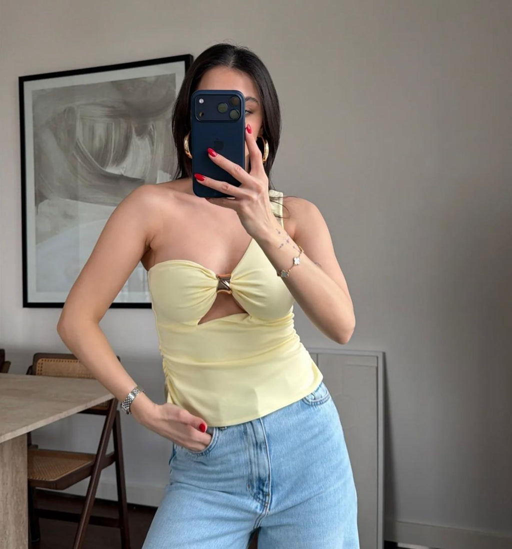 Yellow one shoulder top
