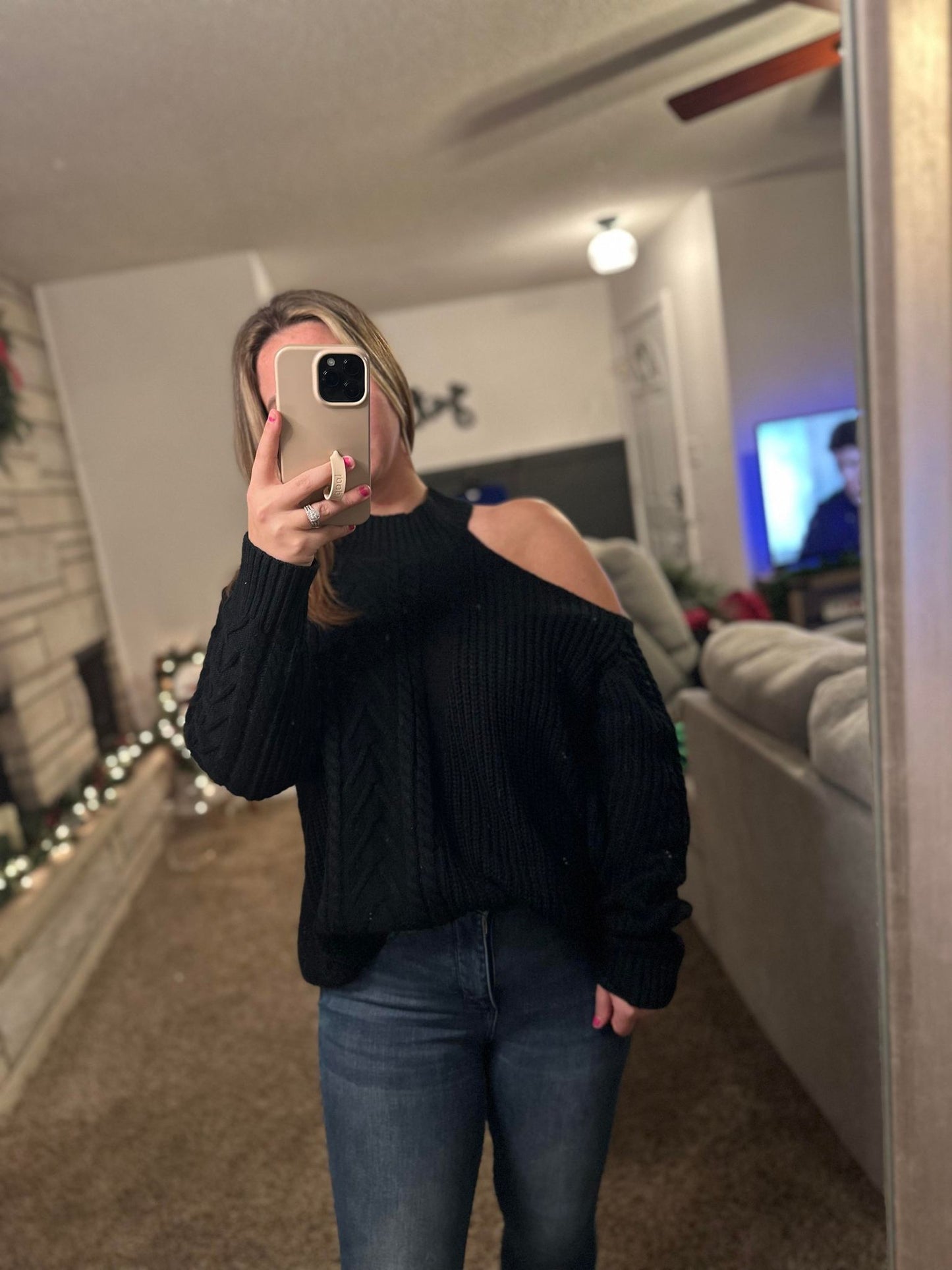 Black Cold Shoulder Sweater