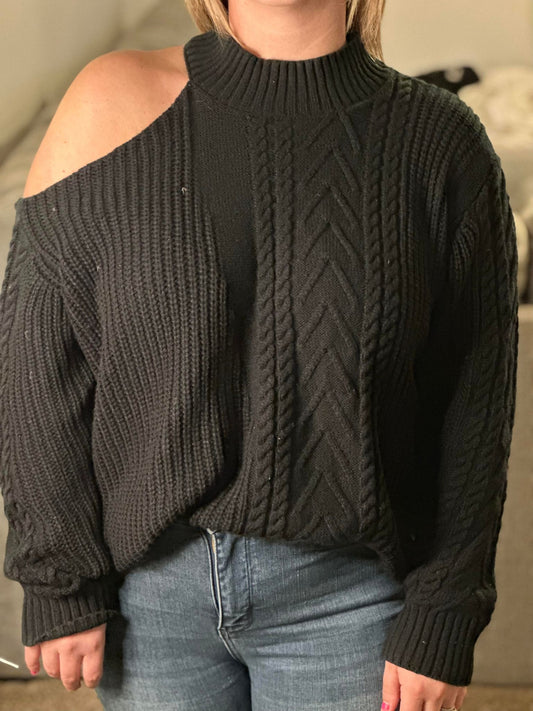 Black Cold Shoulder Sweater